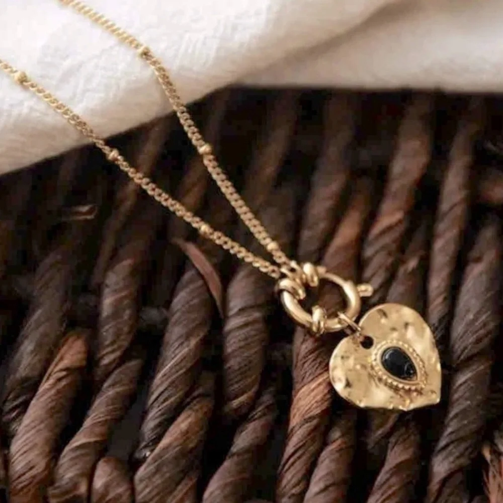 18K Gold Plated black turquoise charm holder Necklace stainless steel jewelry - Picture 5 of 11